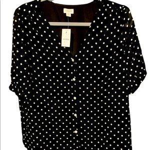 J. Crew black white polkadot blouse